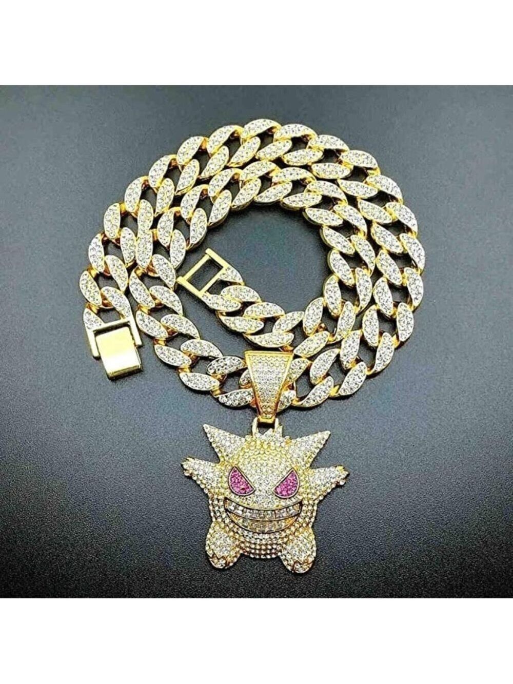 GENGAR Pokemon Link Chain 18K Gold Plated Jewelry Thick Cuban Necklace Men NWT